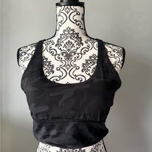 Lululemon Black Camo Strappy Sports Bra Longline Yoga Workout Top